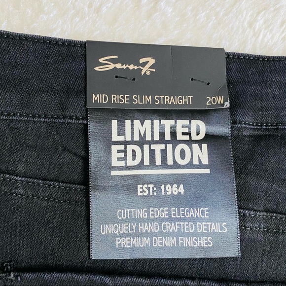 NEW Limited Edition SEVEN7 Black Mid Rise Fringe Slim Straight Jeans Plus Size - Picture 12 of 16